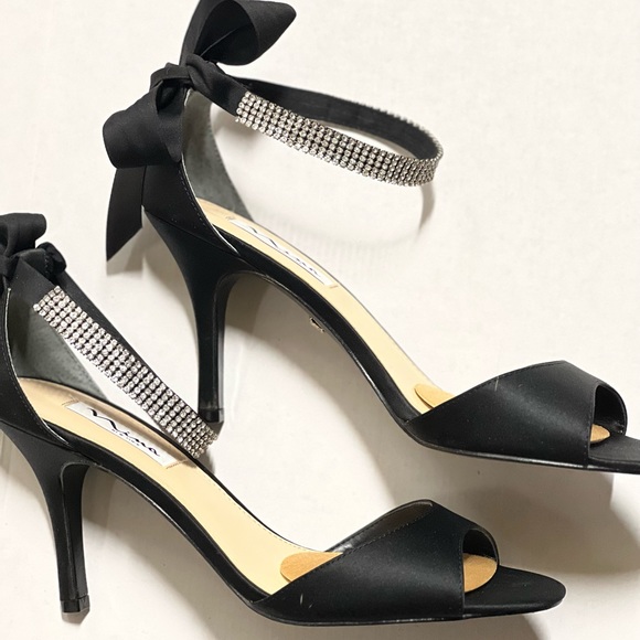 Black Satin Dress Shoes with Rhinestone anklet - Picture 4 of 5